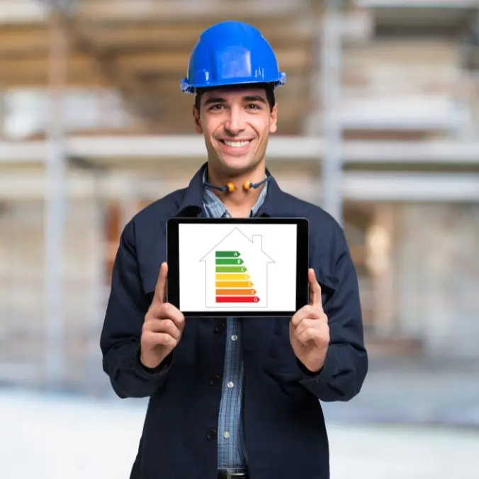energiedeskundige toont epc-certificatie